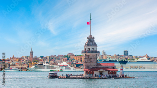 Istanbul Maiden Tower (kiz kulesi) -    
Luxury cruise ship in Bosporus against istanbul city with - Istanbul, Turkey - Istanbul, Turkey