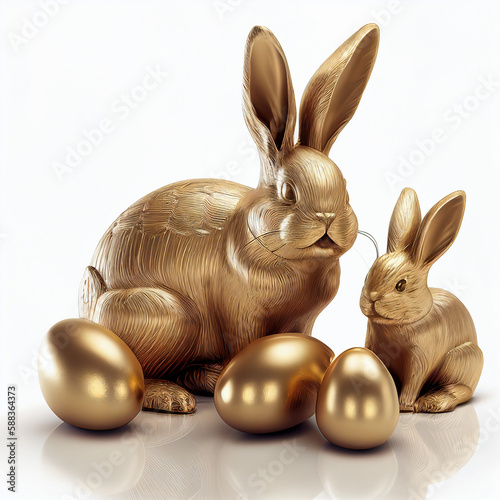 Gold easter bunny and eggs.