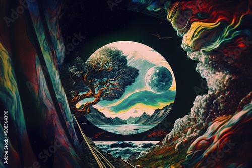 Trippy psychedelic surreal illustration created with Generative AI 