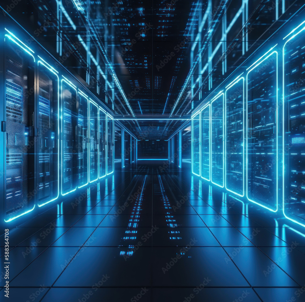 blue inside a Shot of Corridor in Working Data Center generative ai blue inside a Shot of Corridor in Working Data Center generative ai
