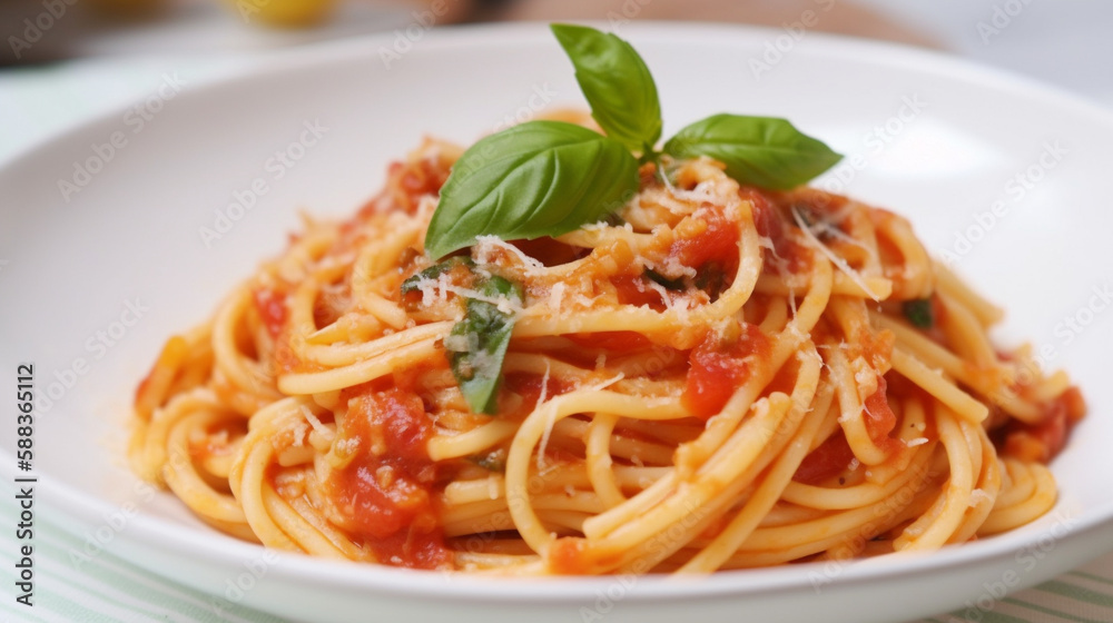 Linguine with tomato sauce and fresh basil Linguine with tomato sauce and fresh basil