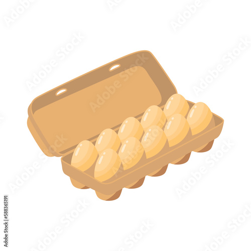 Cartoon Color Fresh Eggs in a Cardboard Box Concept Flat Design Style. Vector illustration of Egg photo