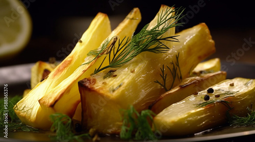 Roasted Parsnips with Lemon and Dill,michelin art kitchen
