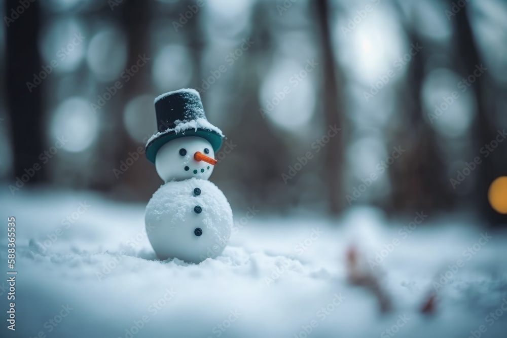 Cute snowman in winter forest created with Generative AI Cute snowman in winter forest created with Generative AI