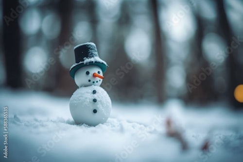 Cute snowman in winter forest created with Generative AI  © Soulmate