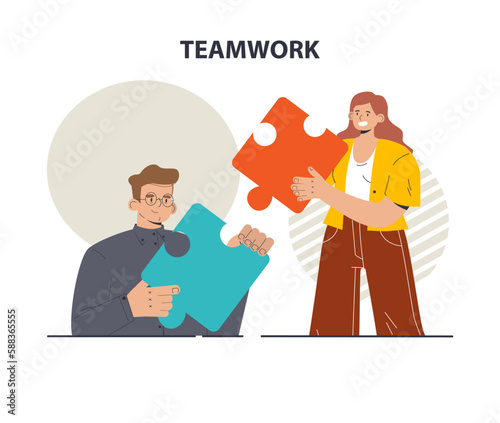 Teamwork. Office characters collaborating for additional business