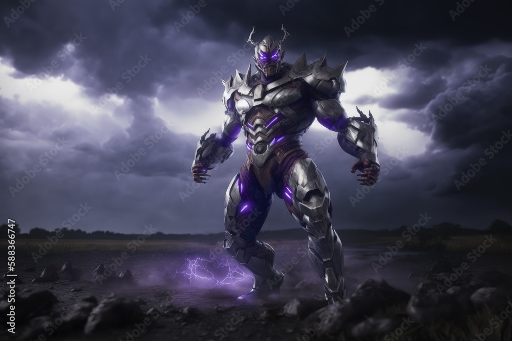 Fototapeta premium Wolf cyborg creature luminous purple created with Generative AI 