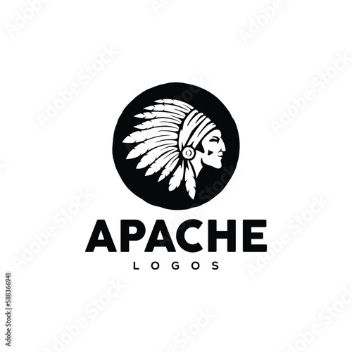 Apache indian chief logo design, American native