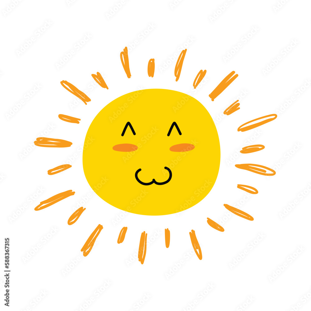 Cartoon Color Character Sun Icon Sunlight or Travel Concept Flat Design Style. Vector illustration of Mascot Star