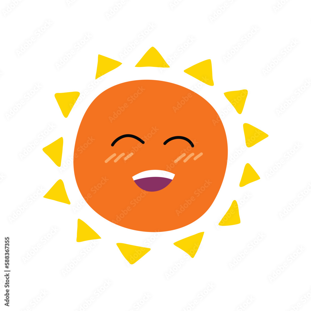 Cartoon Color Cute Character Sun Icon Sunlight Concept Flat Design Style. Vector illustration of Mascot Star