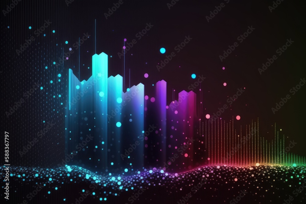 Abstract digital equalizer technology background with glowing particles