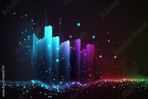 Abstract digital equalizer technology background with glowing particles