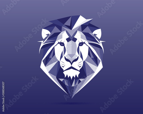 geometric blue lion head logo front view, Vector Eps file