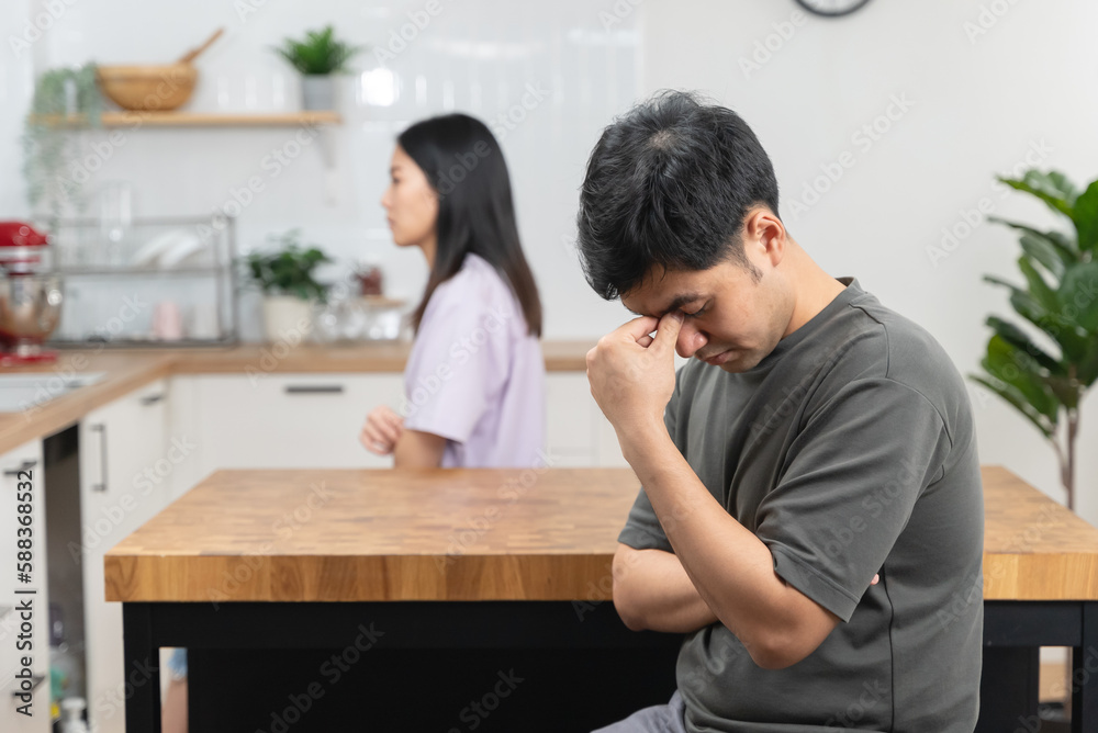 Quarrel couple concept. Asian Wife and husband sad after argue. Quarrel couple concept. Asian Wife and husband sad after argue.