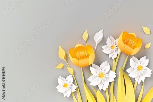 Mothers Day celegration background with flowers and copy space. Generative AI photo