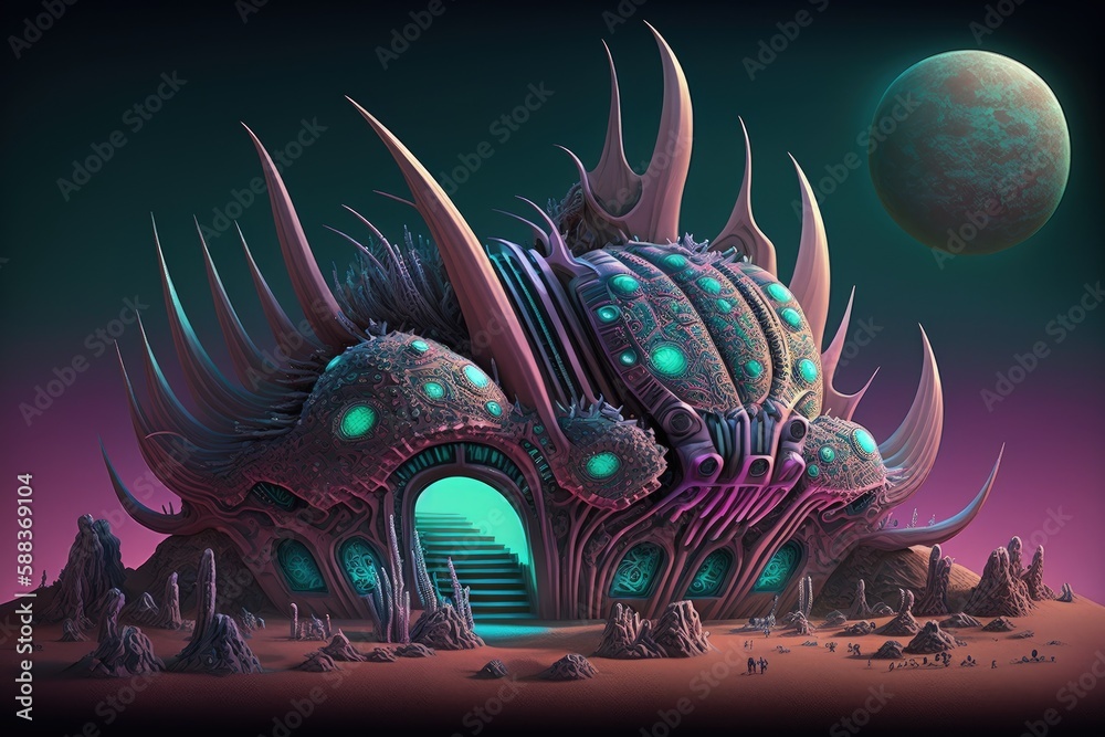Fantasy alien citadel created with Generative AI 