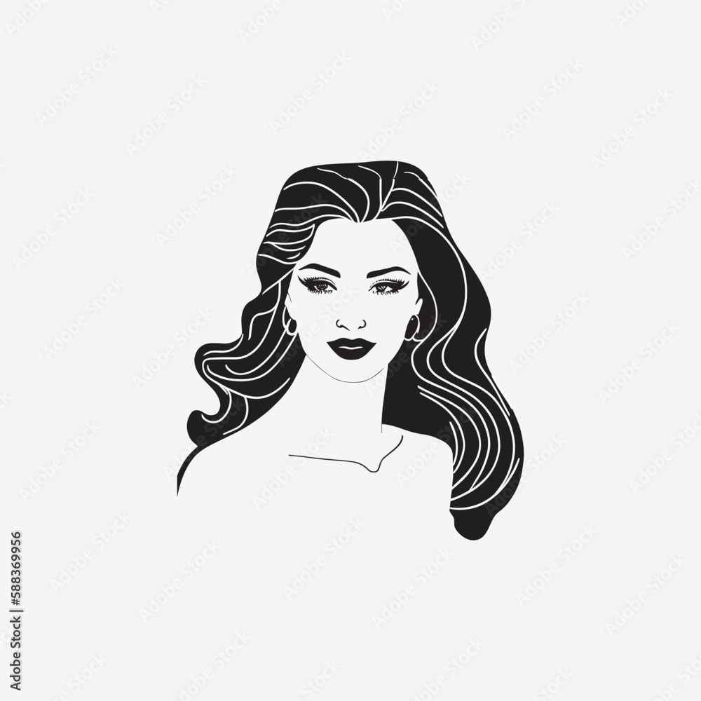 portrait of a woman with curly hairline artwork drawing illustration portrait of a woman with curly hairline artwork drawing illustration