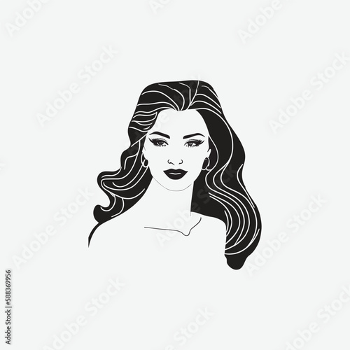 portrait of a woman with curly hairline artwork drawing illustration