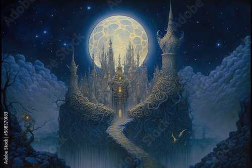 Print op canvas Magical citadel of the moon created with Generative AI