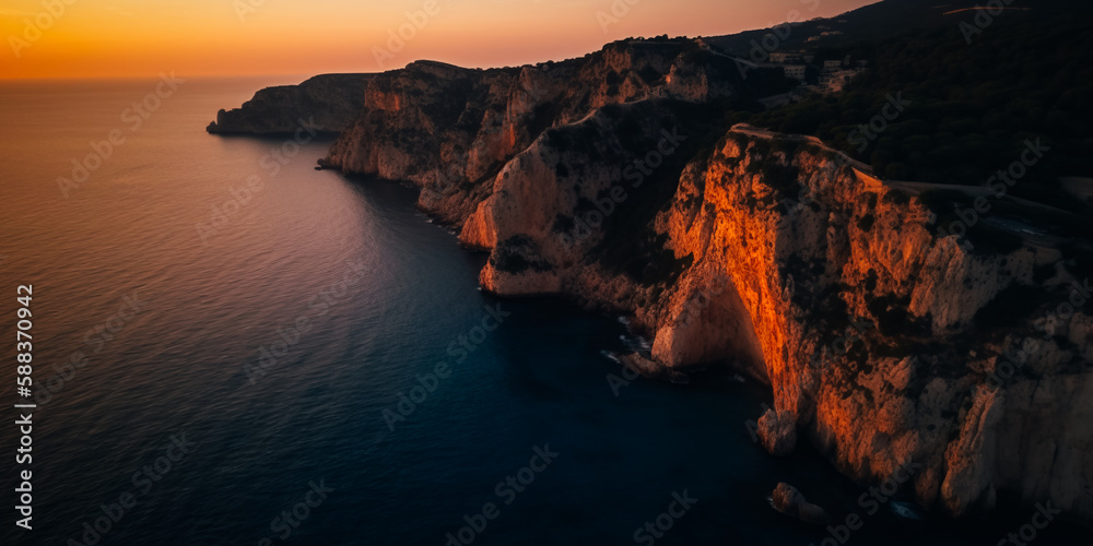 Aerial photography of cliffs above the sea