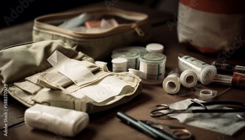 Medical tools in leather bag for expert repair generated by AI