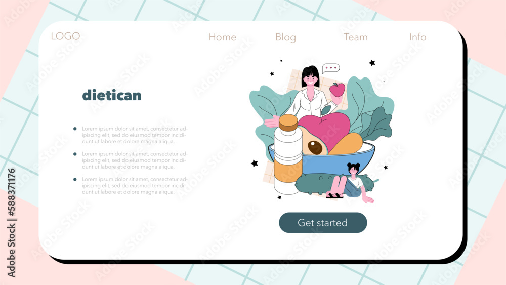 Nutritionist web banner or landing page. Nutrition therapy with healthy Nutritionist web banner or landing page. Nutrition therapy with healthy