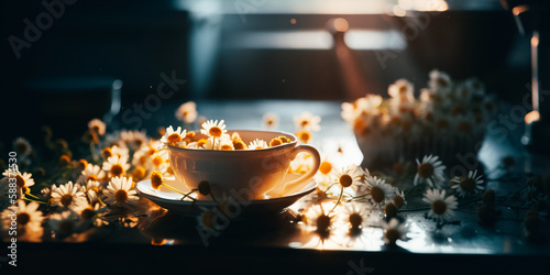 Making tea with chamomile flowers