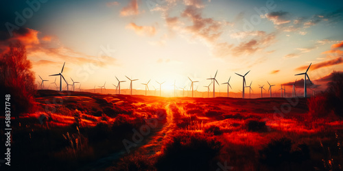Renewable energy from wind turbines © v.senkiv