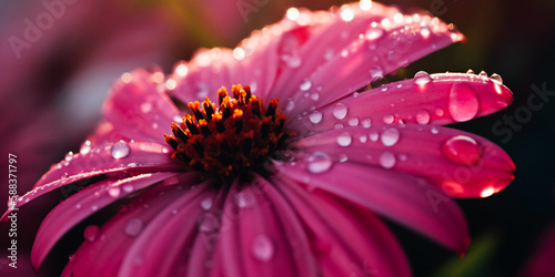 Macro photo of a pink flower with water drops