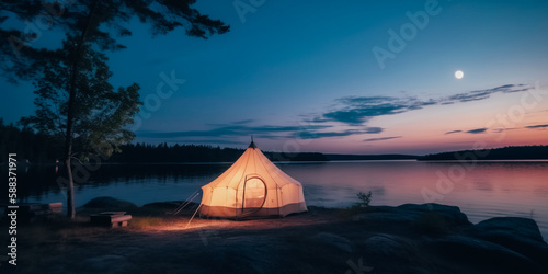 Tarpaulin tent with night sky on a wildlife island