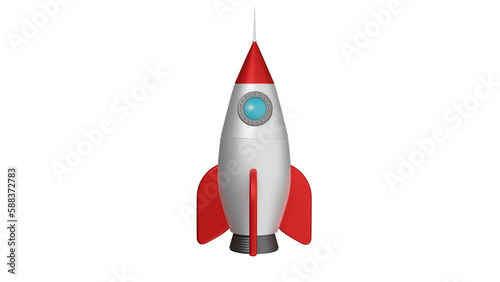 Rocket space ship in cartoon style isolated on transparent background. Space concept. 3D render