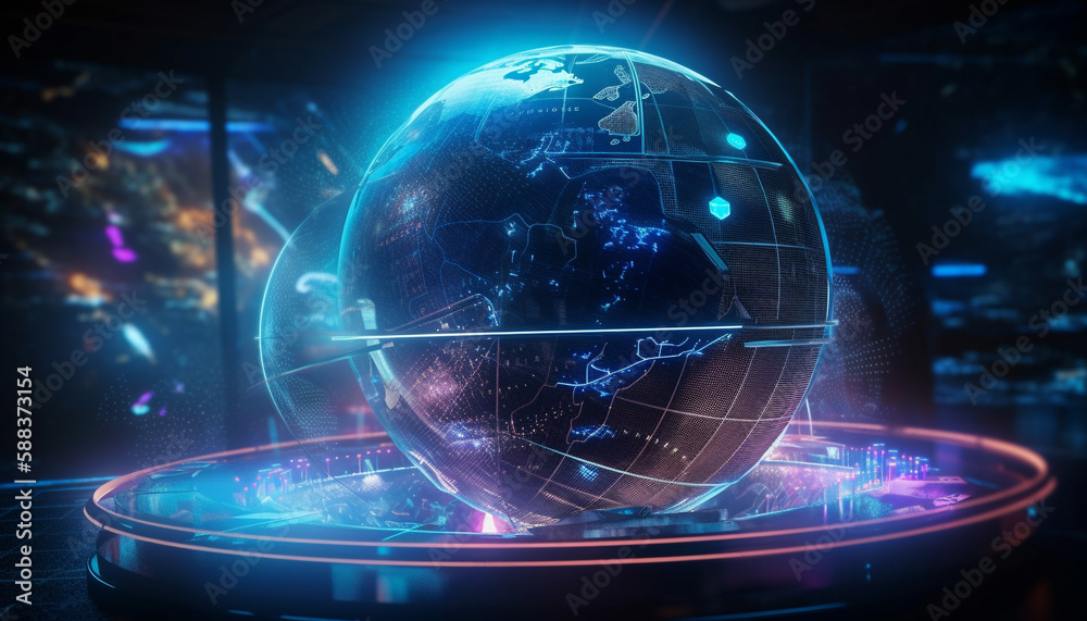 Obraz premium Global communications illuminate our world technological progress generated by AI