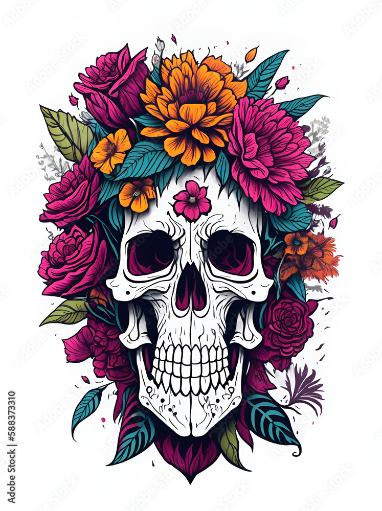 Dead Mexican Skull Mascot. AI generated illustration