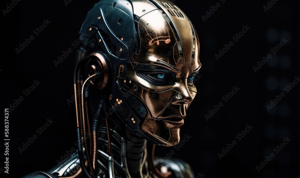 Android robot robot head close-up, generative AI Android robot robot head close-up, generative AI
