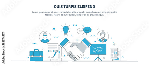 Vector illustration of business, partnership, agreement, partners, consulting, global strategy. Thin line design for business presentation, web banner, marketing material.