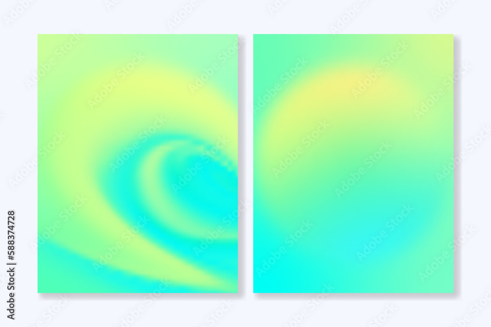Obraz premium Set of 2 gradient backgrounds in green and yellow colors. For covers, wallpapers, branding, posters, social media and other projects. For web and print.