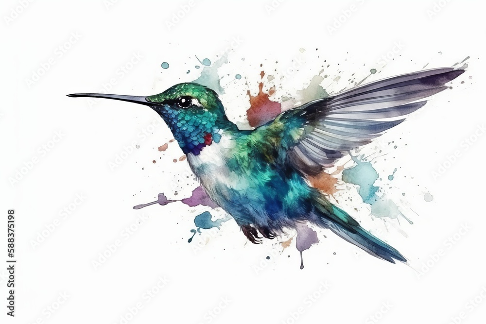 Fototapeta premium Cute Hummingbird Watercolor. Generative AI
