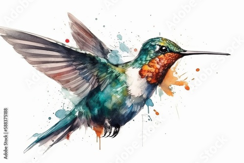 Cute Hummingbird Watercolor. Generative AI