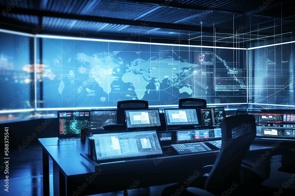 Command Center Monitors, Global Operations Control Center. Generative AI Command Center Monitors, Global Operations Control Center. Generative AI