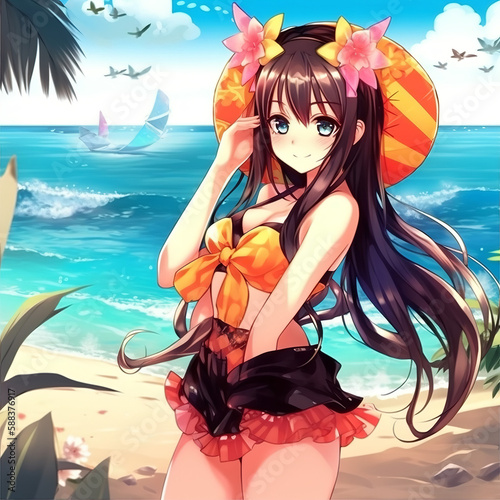 cute anime girl in bikini Generative AI