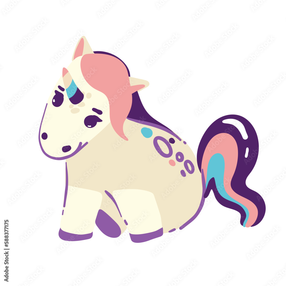 Fototapeta premium Set of Cute Cartoon Unicorns isolated on a white background.