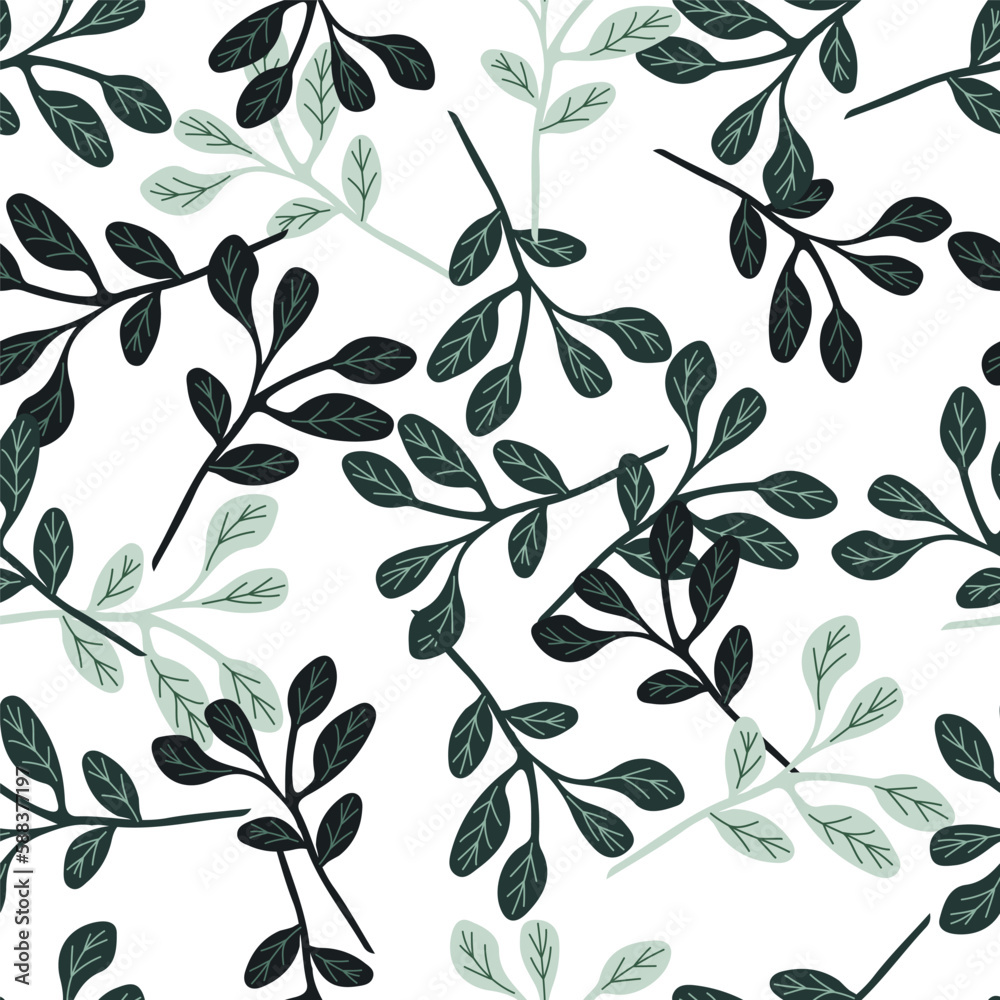 Simple branches with leaves seamless pattern. Organic endless background. Decorative forest leaf endless wallpaper.