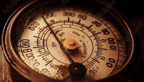 Old barometer gauge measures night temperature accurately generated by AI photo
