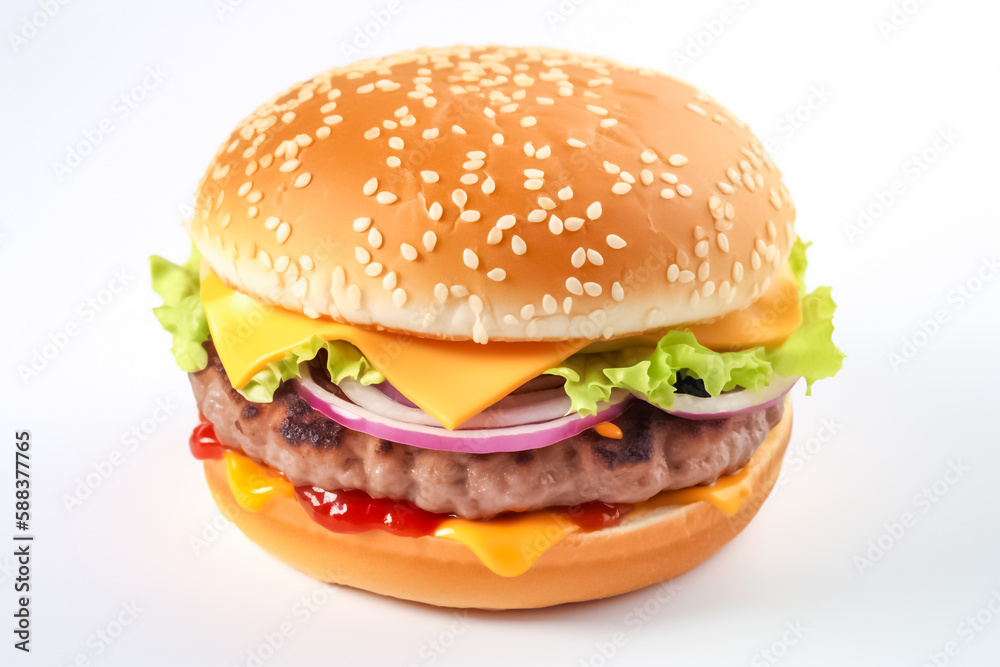 Isolated Burger stands alone on a white clear background. generative AI Isolated Burger stands alone on a white clear background. generative AI
