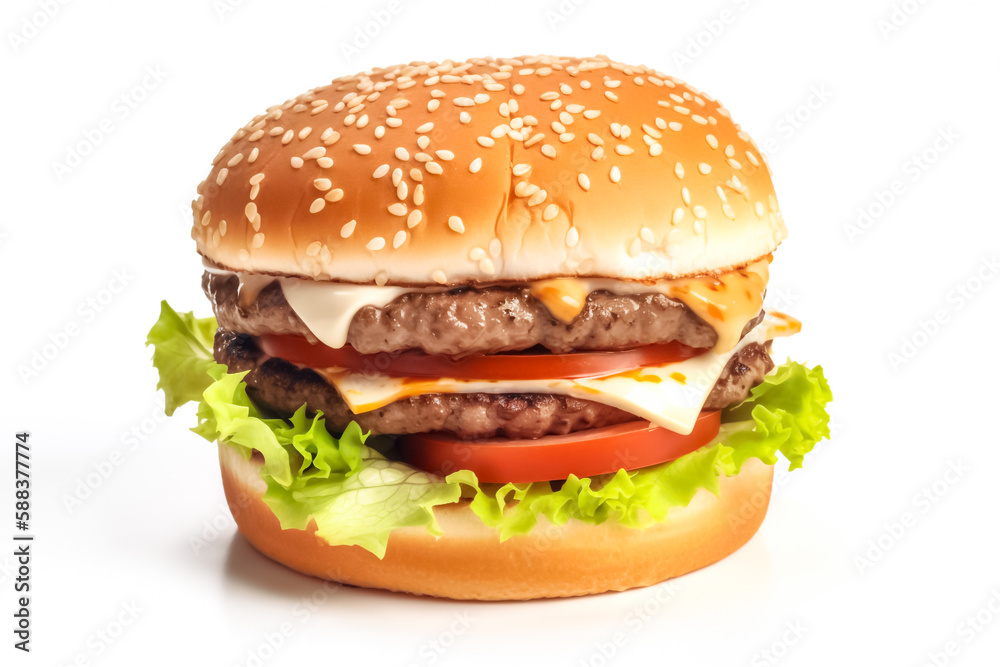 Isolated Burger stands alone on a white clear background. generative AI Isolated Burger stands alone on a white clear background. generative AI