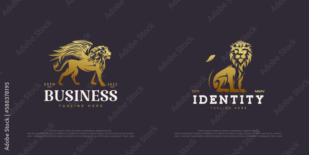 Lion Logo Design with Golden Lion Wings Throwing. Design with luxury and elegant concepts.