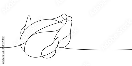 Whole chicken body one line continuous drawing. Fresh chicken meat continuous one line illustration. Vector minimalist linear illustration. © Lifeking
