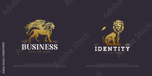 Lion Logo Design with Golden Lion Wings Throwing. Design with luxury and elegant concepts.