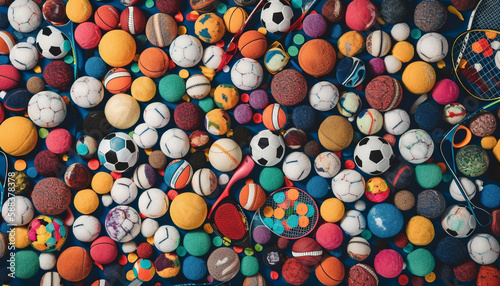 Multi colored spheres of sport balls galore outdoors generated by AI