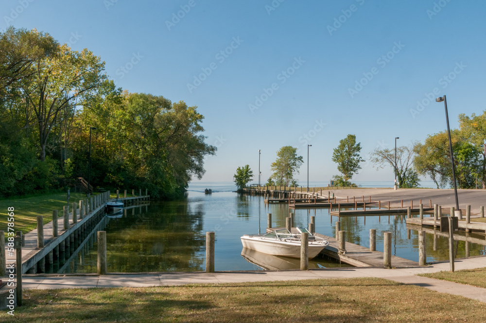 Dock At Calumet County Park Harbor Near Hilbert, Wisconsin, In September Dock At Calumet County Park Harbor Near Hilbert, Wisconsin, In September